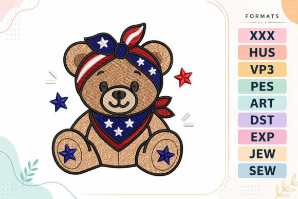 Cute Teddy Bear 4th of July Embroidery Design