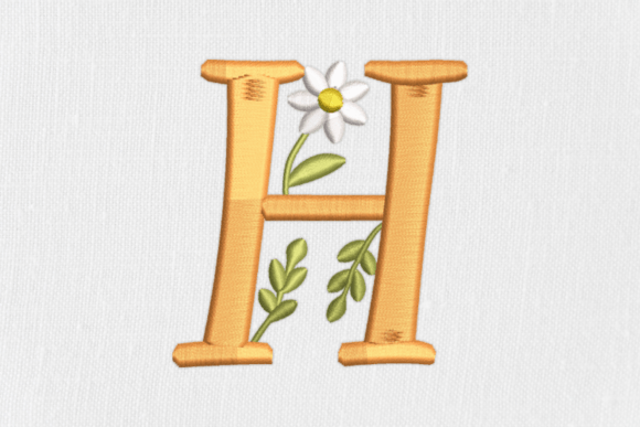 Letter H Embroidery: Feathered & Leafy Charm