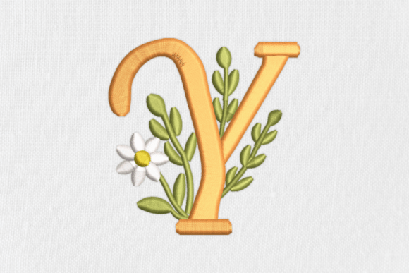 Letter Y Embroidery: Feathered & Leafy Elegance