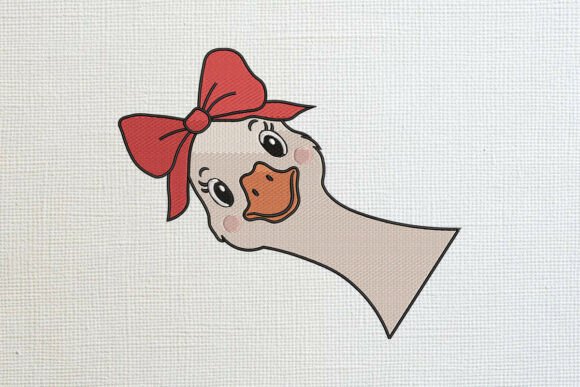 Peeking Duck with Red Hair Bow: A Designer's Take on Cute Sweatshirt Embroidery