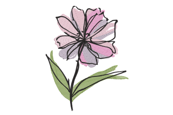 Pink Sketch Flower – Watercolor: A Seasonal Embroidery Gem