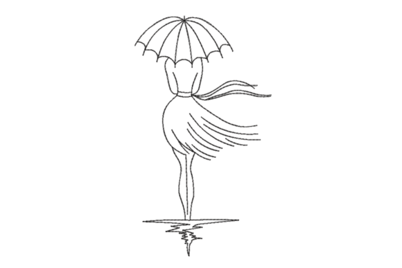 Windy Umbrella Girl – Line Art Review for Business Embroidery